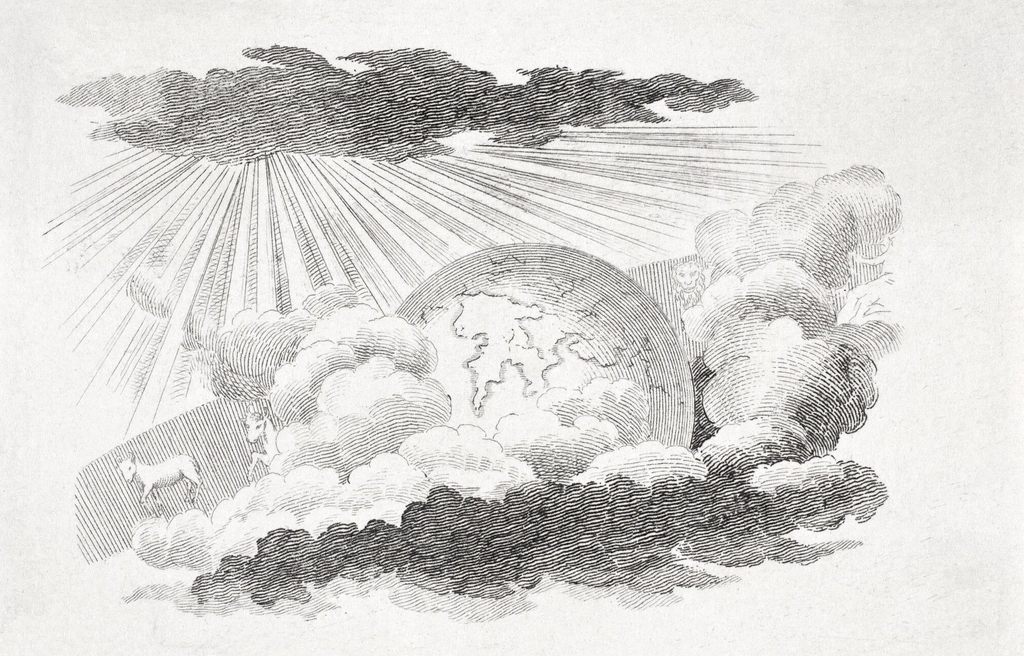 globe rolling clouds (1919) etching
